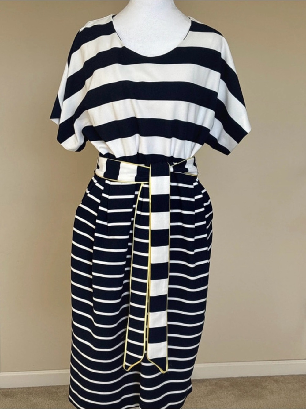 Striped Blue & White Midi Belted Dress